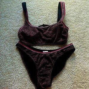 Xhilaration Boutique Glittery Bikini Set | Purple-Brown Sparkle | Medium